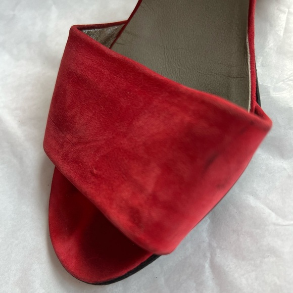 VTG 80s Xavier Denaud red suede heels scarf strap sz 8 Paris Made in Spain - Picture 11 of 14